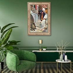«The Rich Man and Lazarus» в интерьере гостиной в зеленых тонах