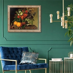 «Still life, 1834» в интерьере в классическом стиле с зеленой стеной