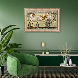 «Beads, c.1875» в интерьере гостиной в зеленых тонах