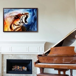 «Рычащий тигр» в интерьере классической гостиной над камином