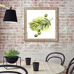 «Акварельная зеленая оливковая ветвь» в интерьере современной кухни с кирпичной стеной