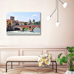 «Италия. Верона. Мост» в интерьере современной прихожей в розовых тонах