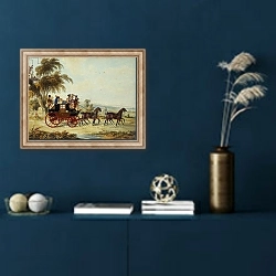 «The Brighton - London Coach on the Open Road, 1831» в интерьере в классическом стиле в синих тонах