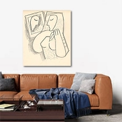 «Woman with a mirror» в интерьере современной гостиной над диваном