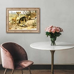 «Lion and lioness» в интерьере в классическом стиле над креслом