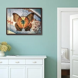 «Рисунок бабочки с орнаментом на досках» в интерьере коридора в стиле прованс в пастельных тонах