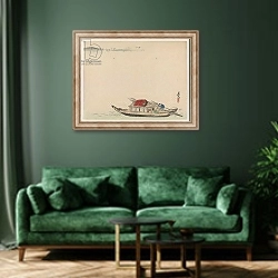 «A River Boat» в интерьере зеленой гостиной над диваном