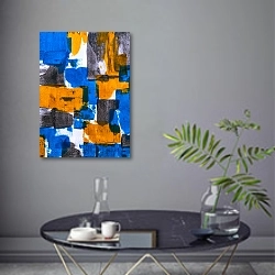 «Абстракция с желтыми, синими и серыми мазками» в интерьере современной гостиной в серых тонах