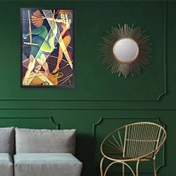 «Circus Heights, 2002» в интерьере классической гостиной с зеленой стеной над диваном