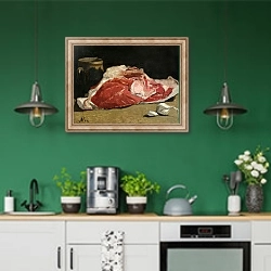 «Still Life, the Joint of Meat, 1864» в интерьере кухни с зелеными стенами