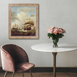«Shipping in a Choppy Sea, 1753» в интерьере в классическом стиле над креслом
