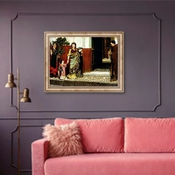 «Returning from Market, 1865» в интерьере гостиной с розовым диваном