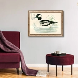 «Buffel headed duck» в интерьере гостиной в бордовых тонах
