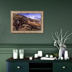 «Two Bandits in the Hills, 1857» в интерьере прихожей в зеленых тонах над комодом