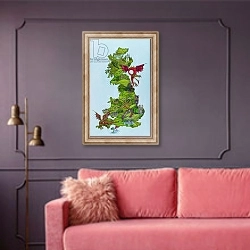 «Dragon Map, 1986» в интерьере гостиной с розовым диваном