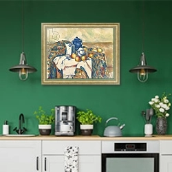 «Still Life with Blue Pot, c.1900» в интерьере кухни с зелеными стенами