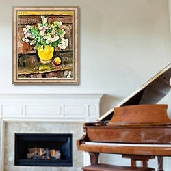 «Still life with flowers in a yellow vase» в интерьере классической гостиной над камином