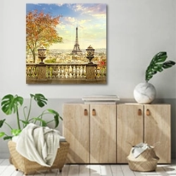 «Франция, Париж. Пейзаж с деревом» в интерьере современной комнаты над комодом