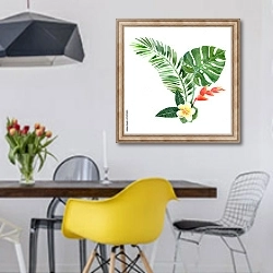 «Акварельные тропические растения» в интерьере столовой в скандинавском стиле с яркими деталями