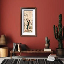 «A surimono of a girl reading a handscroll, from the series 'Seven Sages for Shofudai'» в интерьере прихожей в этническом стиле с красной стеной