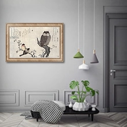 «An Owl and two Eastern Bullfinches 2» в интерьере коридора в классическом стиле