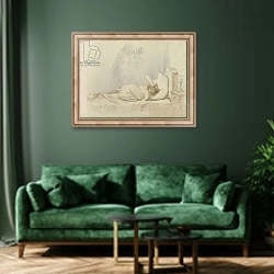 «Nightmare; Cauchemar, 1901» в интерьере зеленой гостиной над диваном