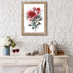 «Красная ветка розы с бутонами» в интерьере в стиле прованс над столиком