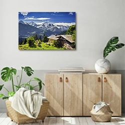 «Австрия, горный пейзаж» в интерьере современной комнаты над комодом