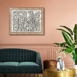 «Decorative Lintel from the ancient Mayan city of Yaxchilan, Chiapas, Mexico» в интерьере классической гостиной над диваном