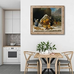 «Обеденный натюрморт» в интерьере кухни в светлых тонах над обеденным столом