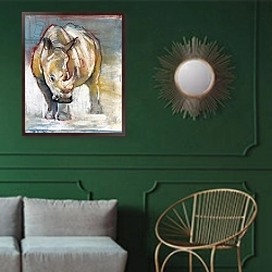 «White Rhino, Ol Pejeta, 2018,» в интерьере классической гостиной с зеленой стеной над диваном