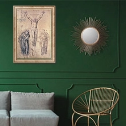 «Inv.1895-9-15-509 Recto W.81 Study for a Crucifixion» в интерьере классической гостиной с зеленой стеной над диваном