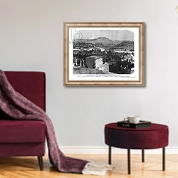 «Mount Valerien seen from Louveciennes, illustration from 'Illustrierte Zeitung'» в интерьере гостиной в бордовых тонах