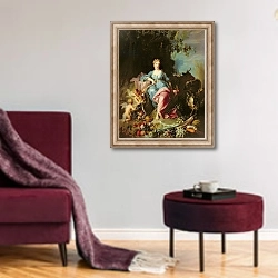 «Abundance, 1719» в интерьере гостиной в бордовых тонах