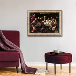 «The Last Supper 4» в интерьере гостиной в бордовых тонах