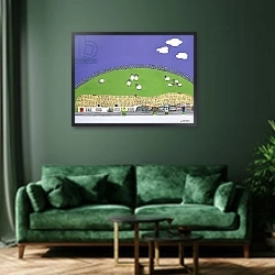 «Sheep and clouds» в интерьере гостиной в бордовых тонах