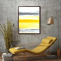 «Серая абстракция с жёлтой полосой» в интерьере в стиле лофт с желтым креслом