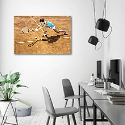 «Девушка играющая в теннис на корте» в интерьере современного офиса в минималистичном стиле