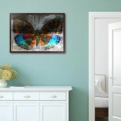«Бабочка с голубыми крыльями на гранж  фоне» в интерьере коридора в стиле прованс в пастельных тонах