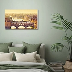 «Италия. Мосты Флоренции » в интерьере современной спальни в зеленых тонах