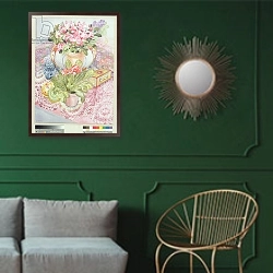 «Primrose and Azalea» в интерьере классической гостиной с зеленой стеной над диваном