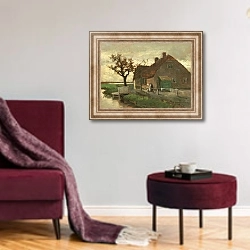 «Boerenhuis aan een vaart» в интерьере гостиной в бордовых тонах