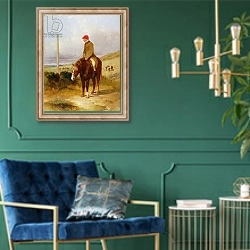 «Nat Flatman on his Pony Before the Start of the 1844 Chesterfield Stakes, 1844» в интерьере в классическом стиле с зеленой стеной