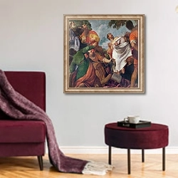 «The Assumption of the Virgin» в интерьере гостиной в бордовых тонах