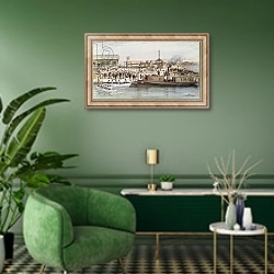 «The Inauguration of the Suez Canal by the Empress Eugenie 17th November 1869 2» в интерьере гостиной в зеленых тонах