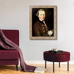 «Portrait of Emmanuel Kant 2» в интерьере гостиной в бордовых тонах