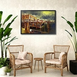 «Венецианская пристань» в интерьере комнаты в стиле ретро с плетеными креслами