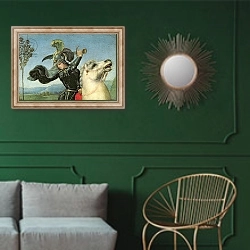 «St. George Struggling with the Dragon, c.1503-05 2» в интерьере классической гостиной с зеленой стеной над диваном