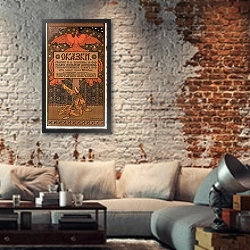 «Дореволюционная реклама 2» в интерьере гостиной в стиле лофт с кирпичной стеной
