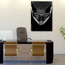 «Голова киборга на черном фоне» в интерьере офиса над столом начальника